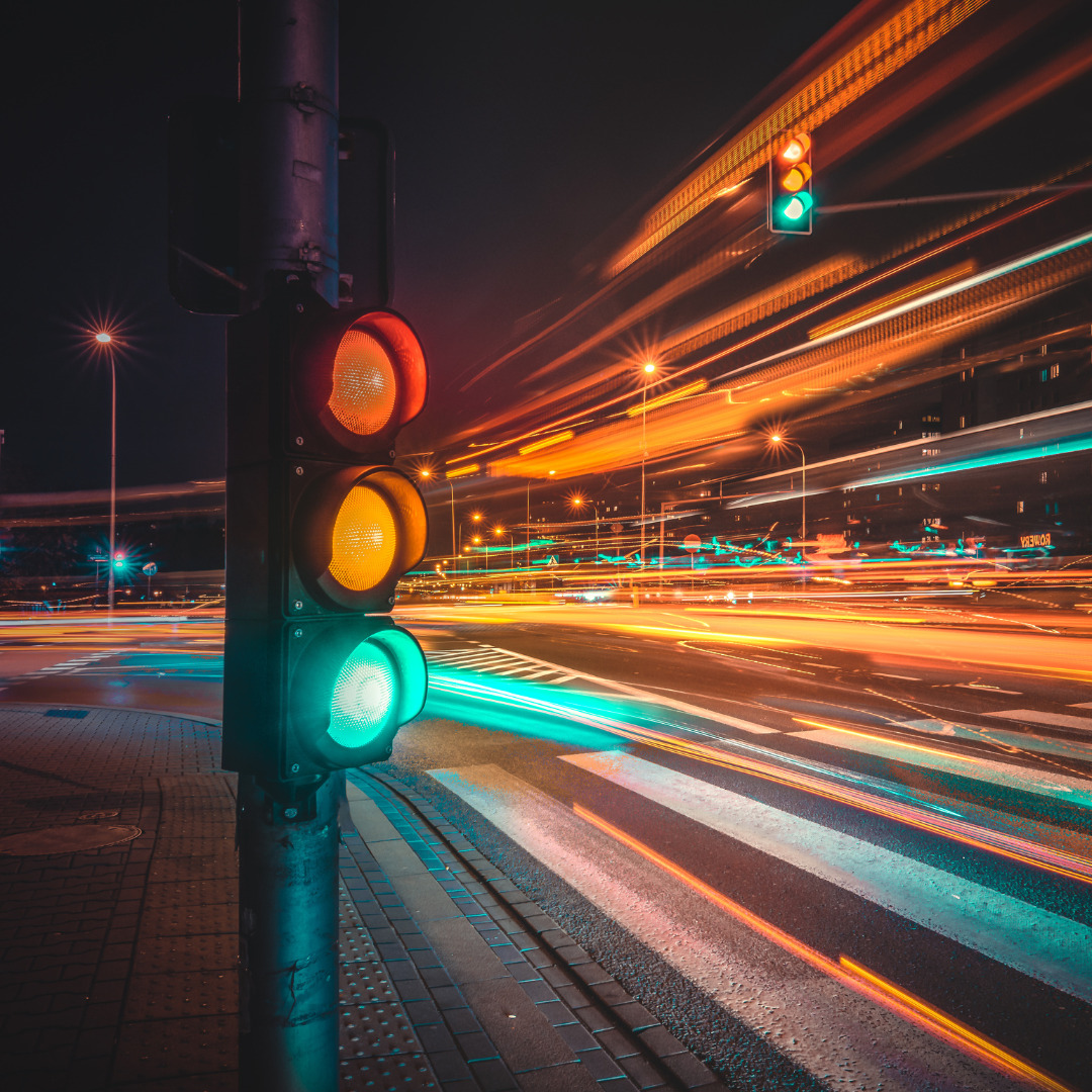 Traffic light demonstrating chaos of traffic engineering